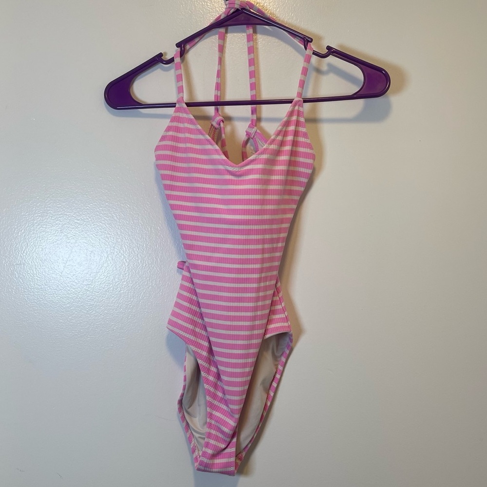 aerie Pink & White Striped One-Piece Swimsuit